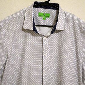 Bristol & Bull Mens Long Sleeve Button Shirt Size XL White with Gray Squares